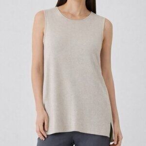 Eileen Fisher 100% Wool Italian Sleeveless Oatmeal Knit Shell Top Small
